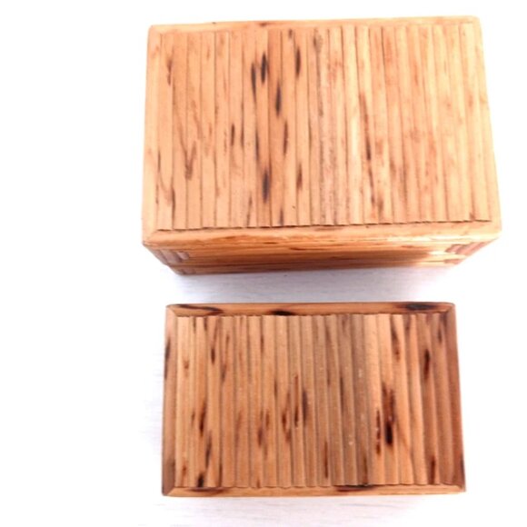 Vintage Hawaii Souvenir/ Trinket Nesting Boxes Bamboo Wood Lot Of 2 - Picture 5 of 8